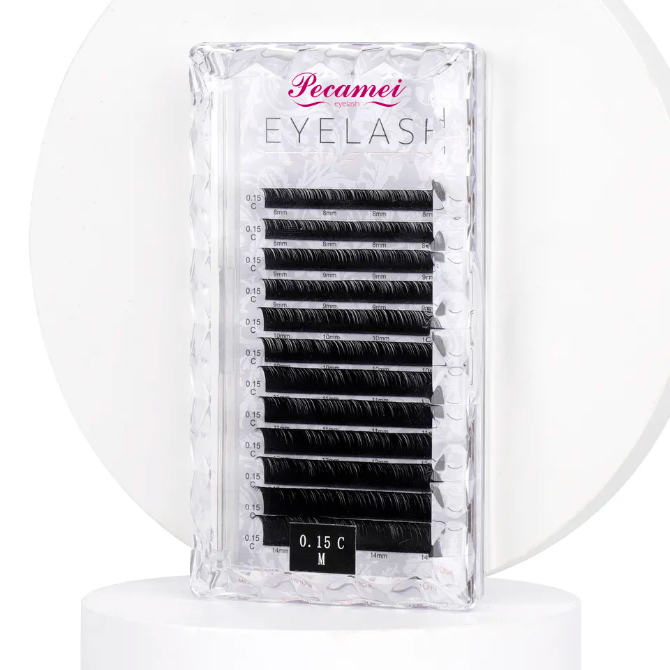 Pecamei ellipse matte flat lash extension trays individual false bulk Natural Long eyelash extension in stock  