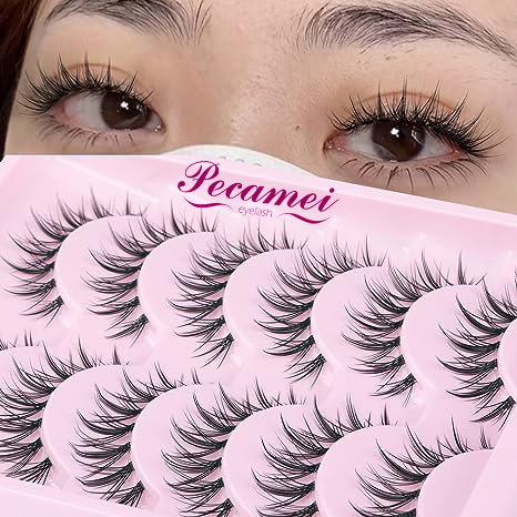 Pecamei Manga Lashes Natural Look False Eyelashes Wispy Clear Band Fake Lashes Asian Korean Cosplay Lashes Faux Mink Lashes Pack 6 Pairs  