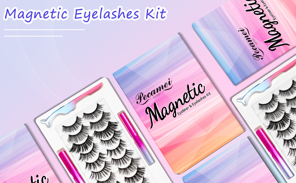 Pecamei Magnetic Eyelashes Kit, Reusable Magnetic lashes Natural Look, 10 Pairs False Eyelashes with Magnetic Eyeliner & Tweezers, No Glue Needed, Easy to Wear (Blue Purple)  